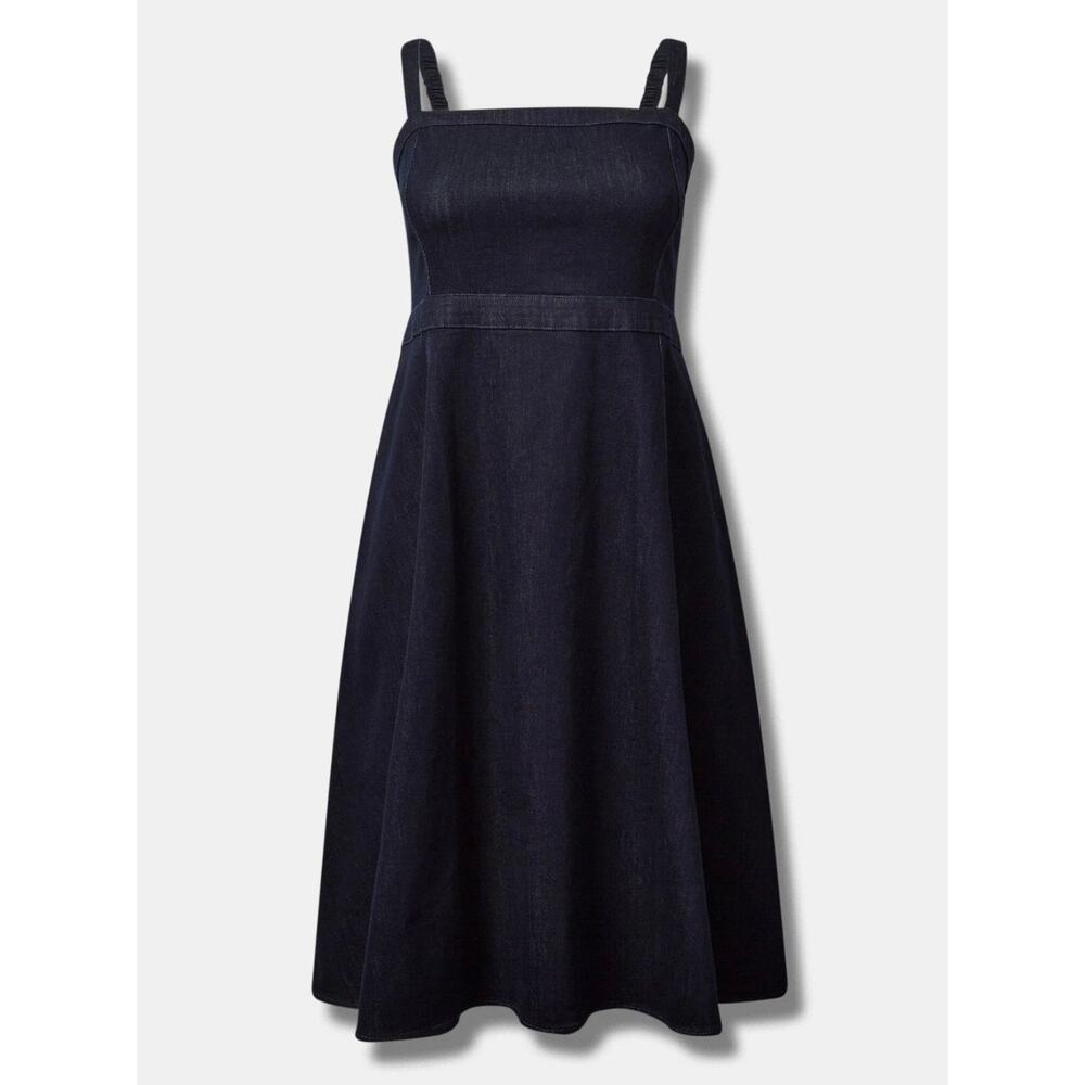 Torrid Denim A-Line Midi Dress Sleeveless Pockets Zip Front Studio Sz 12 Blue
